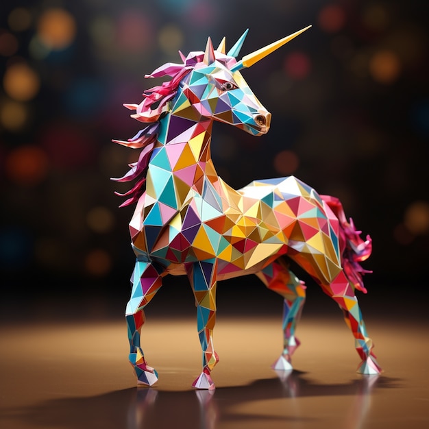 Unicornio mítico 3d con estilo poli.