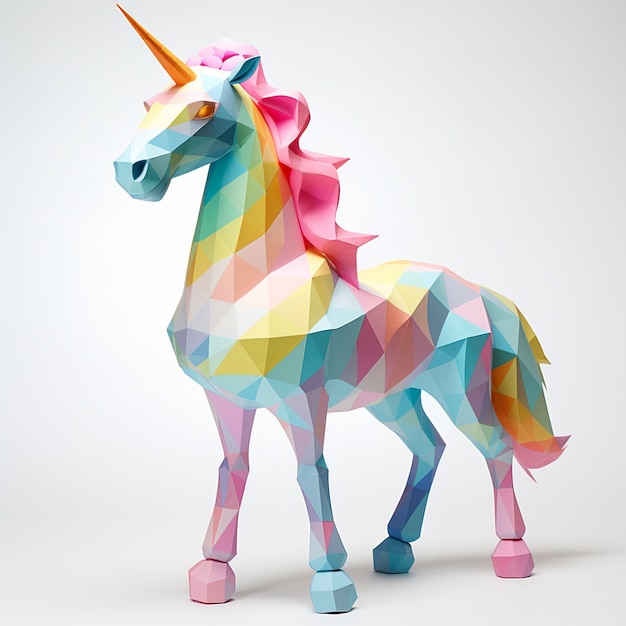 Foto gratuita unicornio mítico 3d con estilo poli.