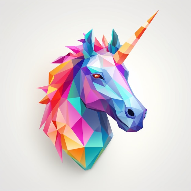 Unicornio mítico 3d con estilo poli.