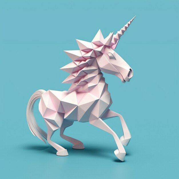 Unicornio mítico 3d con estilo poli.