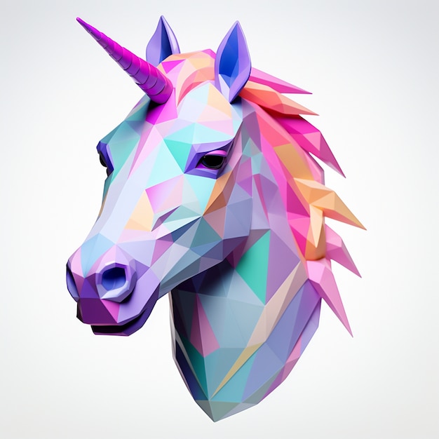 Foto gratuita unicornio mítico 3d con estilo poli.