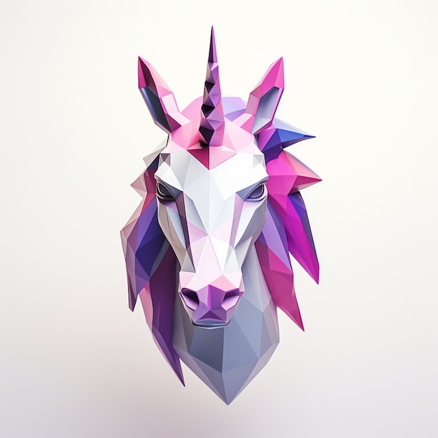 Unicornio mítico 3d con estilo poli.