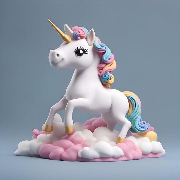 Foto gratuita unicornio en una nube de nubes renderizado 3d