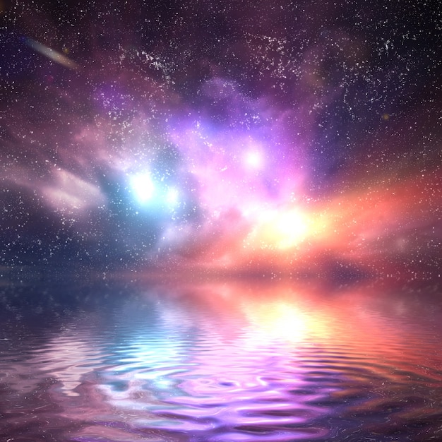 Universo colorido reflejado en el agua