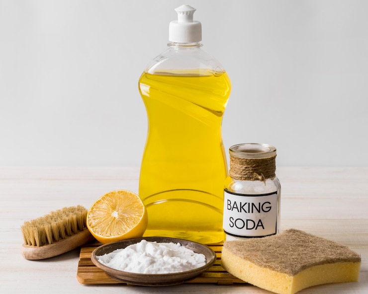 Foto gratuito usar bicarbonato de sodio para productos orgánicos de limpieza para el hogar