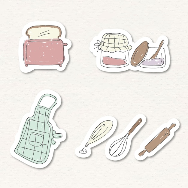 Foto gratuita utensilio de cocina lindo doodle pegatina set vector