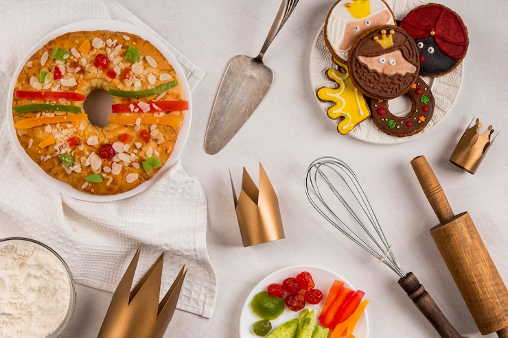 Foto gratuito utensilios y postre feliz epifanía