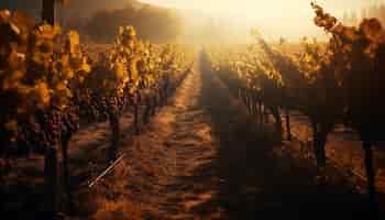Foto gratuita uvas maduras de viñedo besadas por el sol para la vinificación generadas por ia