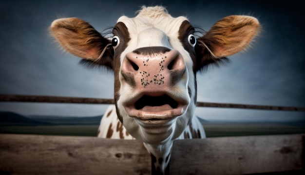 Una vaca Holstein pasta en un prado verde generado por IA