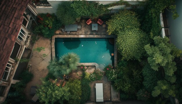 Vacaciones de lujo en arquitectura moderna con naturaleza verde generada por IA