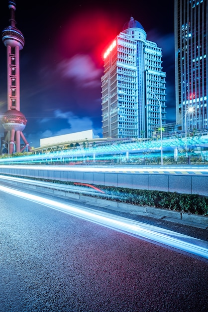 Vacío, asfalto, camino, cityscape, horizonte, shangai