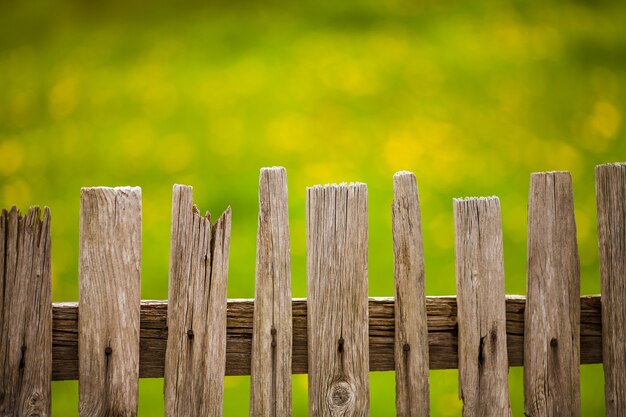 Valla de madera vieja en el jardín