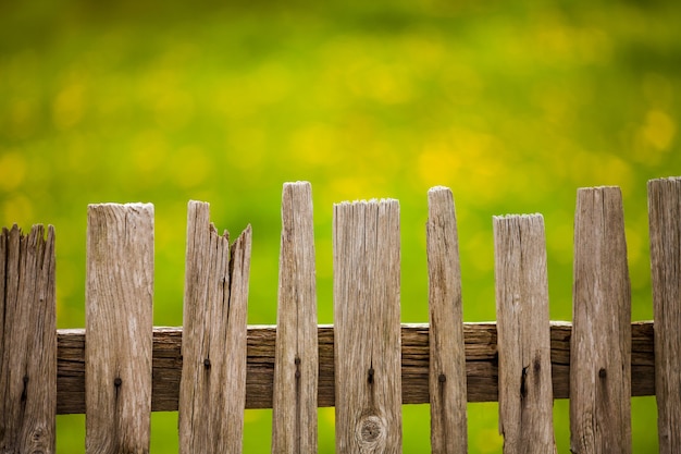 Valla de madera vieja en el jardín