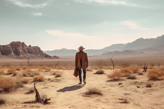 vaquero, yendo, en, viejo oeste, ciudad