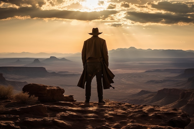 vaquero, yendo, en, viejo oeste, ciudad