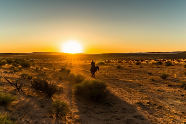 vaquero, yendo, en, viejo oeste, pueblo