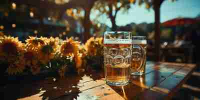 Foto gratuita un vaso de cerveza en la mesa en la celebración del oktoberfest