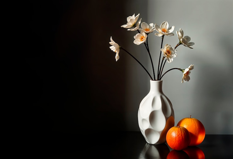 Foto gratuito vaso de colores cálidos con flores