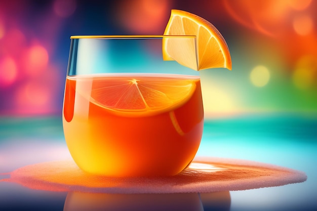 Foto gratuita un vaso de jugo de naranja con una rodaja de limón en el borde