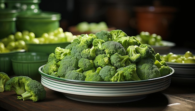 Foto gratuita vegetales frescos y saludables en una mesa de madera perfectos para una dieta vegetariana generada por inteligencia artificial