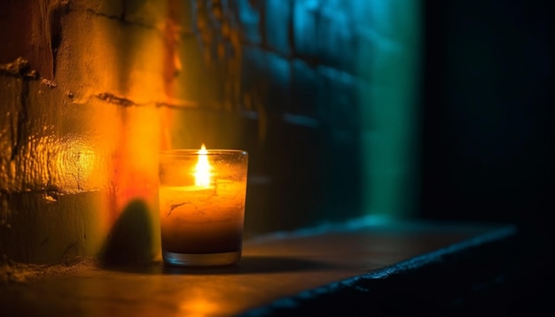 Foto gratuita una vela brillante trae tranquilidad en la noche oscura generada por ia