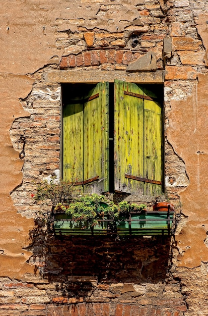 Ventana de madera verde