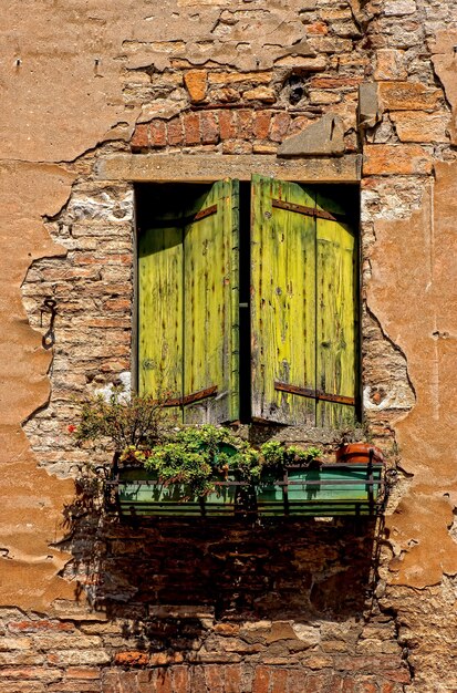 Ventana de madera verde