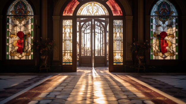 Ventanas ornamentadas en estilo art nouveau con vitrales