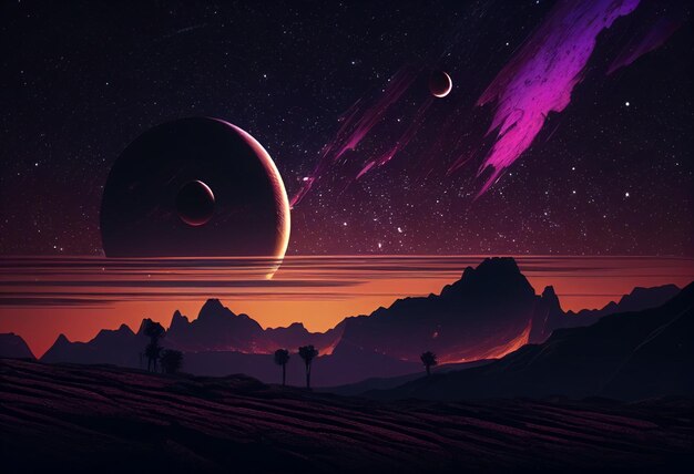 Venus en el cielo por la noche juego de activos de fondo 2D futurista generativo ai