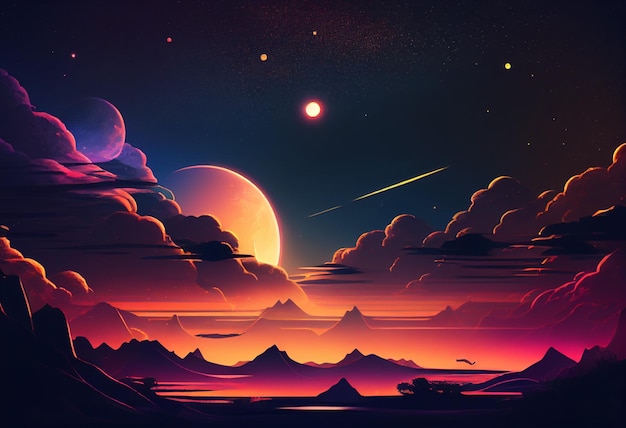 Venus en el cielo por la noche juego de activos de fondo 2D futurista generativo ai