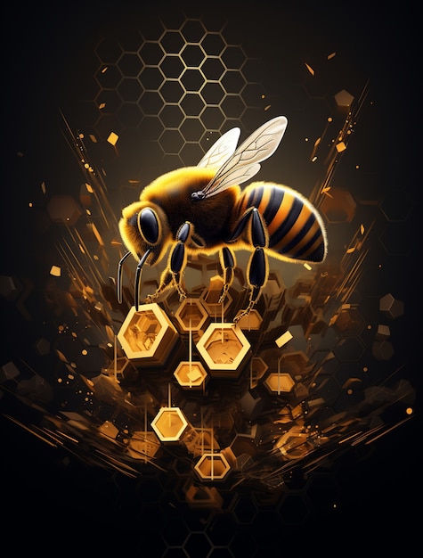 Foto gratuita ver abeja 3d con textura de panal.