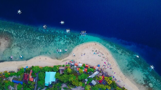 Verano, turistas, costa, vista, orilla