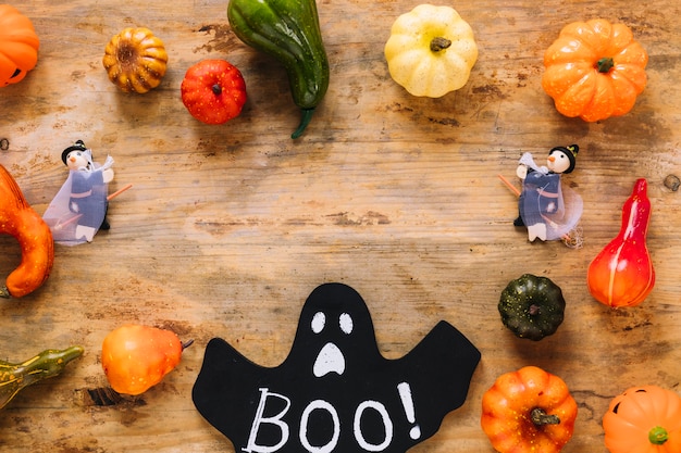 Verduras y fantasmas con Boo! inscripción