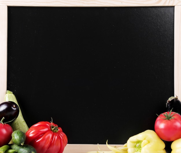 verduras frescas con una pizarra