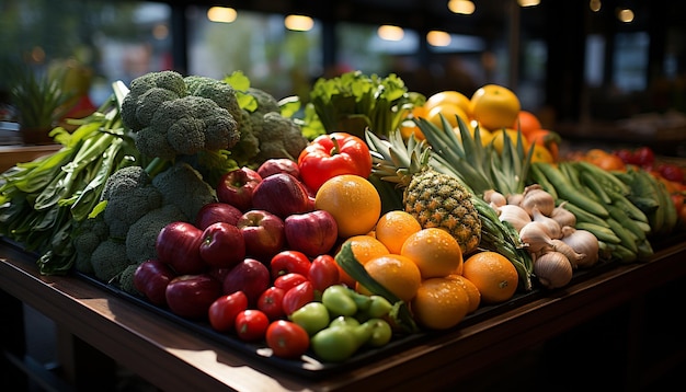 Verduras y frutas frescas, alimentación saludable, supermercado minorista orgánico generado por inteligencia artificial