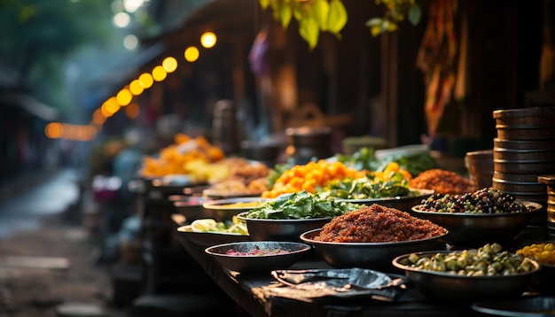 Foto gratuita verduras y frutas frescas una comida saludable en la naturaleza cuenco generado por inteligencia artificial