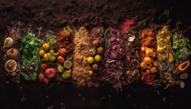 Verduras y mariscos orgánicos frescos hacen una comida gourmet saludable generada por IA