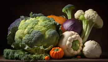 Foto gratuita verduras orgánicas frescas dispuestas en mesa de madera ia generativa