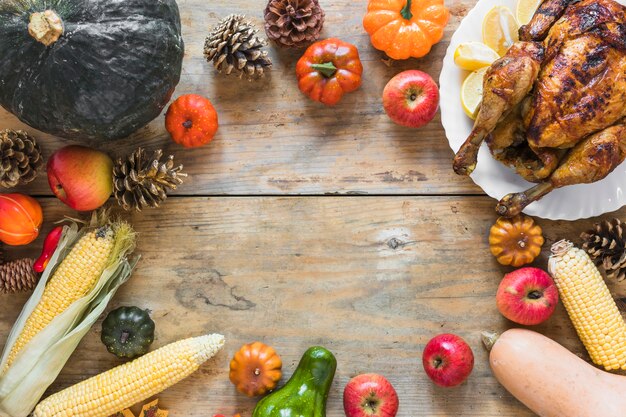 Verduras y pollo al horno.