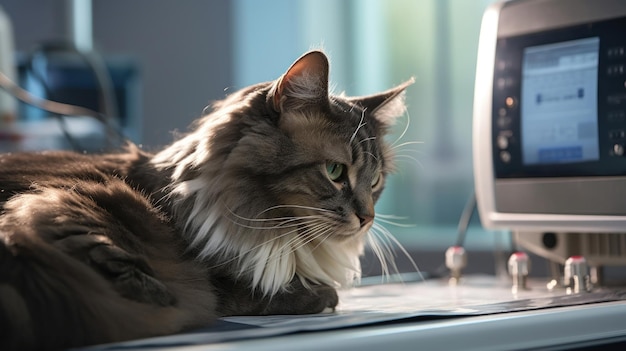 Foto gratuita veterinario limpiando la espalda de un gato con tecnología de ultrasonido