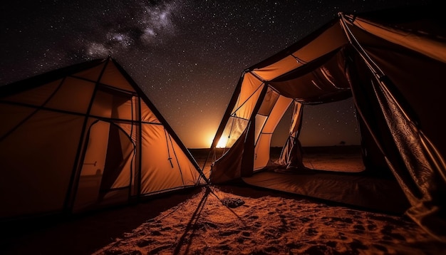 Foto gratuita la vía láctea ilumina una carpa domo en una montaña generada por ia