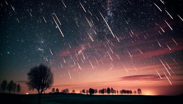 Foto gratuita la vía láctea ilumina el majestuoso rastro de estrellas del bosque en movimiento en el fondo generado por ia