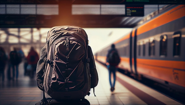 Viajeros que esperan en la plataforma de la estación de metro moderna IA generativa