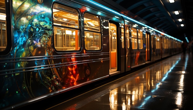 Foto gratuita los viajes nocturnos en el metro de la ciudad aceleran bajo tierra generados por inteligencia artificial