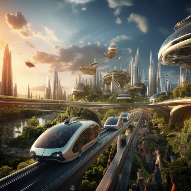 Viajes urbanos futuristas de alta tecnología para la gente