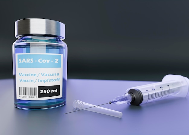 Vial y jeringa de vacuna de coronavirus