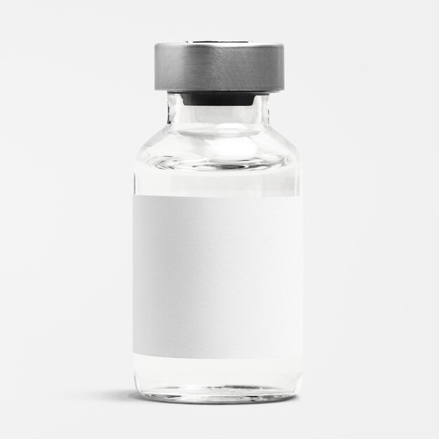 Vial de vidrio de botella de inyección con etiqueta blanca en blanco