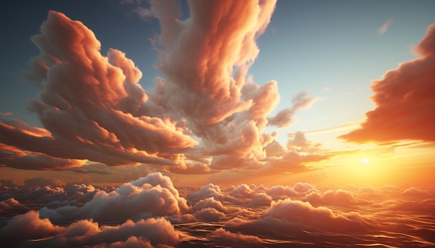 Foto gratuita vibrante atardecer cielo belleza de la naturaleza en un horizonte tranquilo generado por la inteligencia artificial