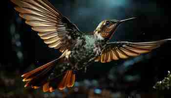 Foto gratuita la vibrante belleza de la naturaleza del colibrí flota en el aire alimentándose del néctar generado por la inteligencia artificial