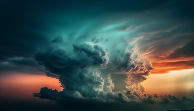 Foto gratuita vibrante cielo al atardecer sobre un tranquilo horizonte de olas generado por ia